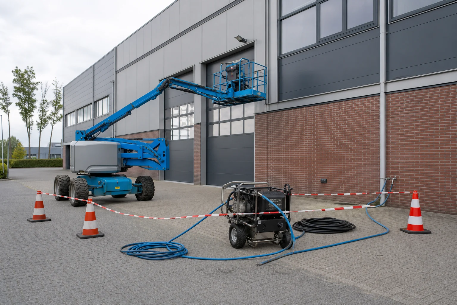 Professioneel reinigingsmaterieel staat gereed voor een zakelijke opdracht
